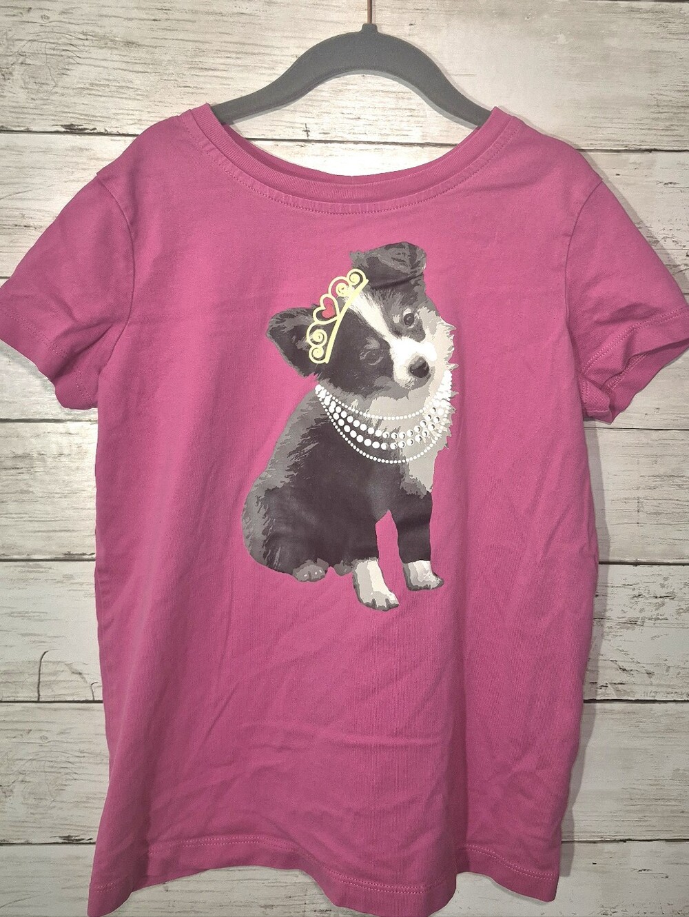 Hanna Andersson Girls Size 10(140cm)Pink Puppy Graphic Tee with Crown and Pearls